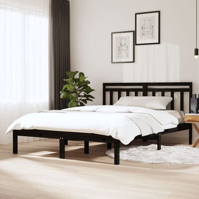 vidaXL Bedframe massief hout zwart 150x200 cm