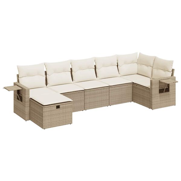 vidaXL 7-delige Loungeset met kussens poly rattan beige