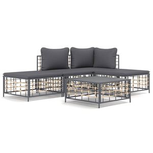 vidaXL 5-delige Loungeset met kussens poly rattan antracietkleurig