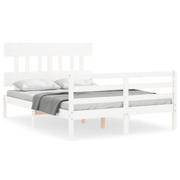 vidaXL Bedframe met hoofdbord massief hout wit 140x190 cm