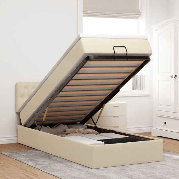 vidaXL Ottoman bed met matras 80x200cm stof cr&egrave;mekleurig