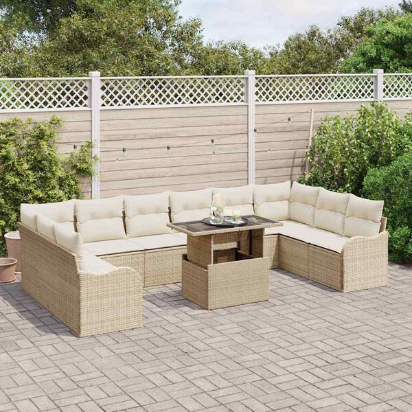 vidaXL Tuin Sofa Set met kussen 11 pcs Beige Poly riet