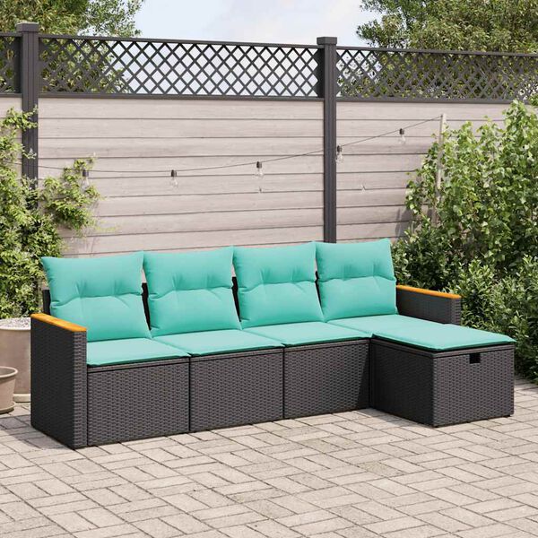 vidaXL 5-delige Loungeset met kussens poly rattan zwart