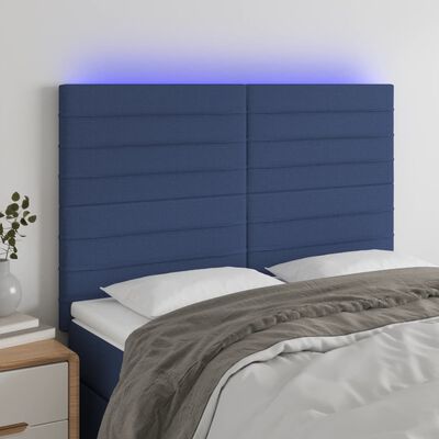 vidaXL Hoofdbord LED 144x5x118/128 cm stof blauw