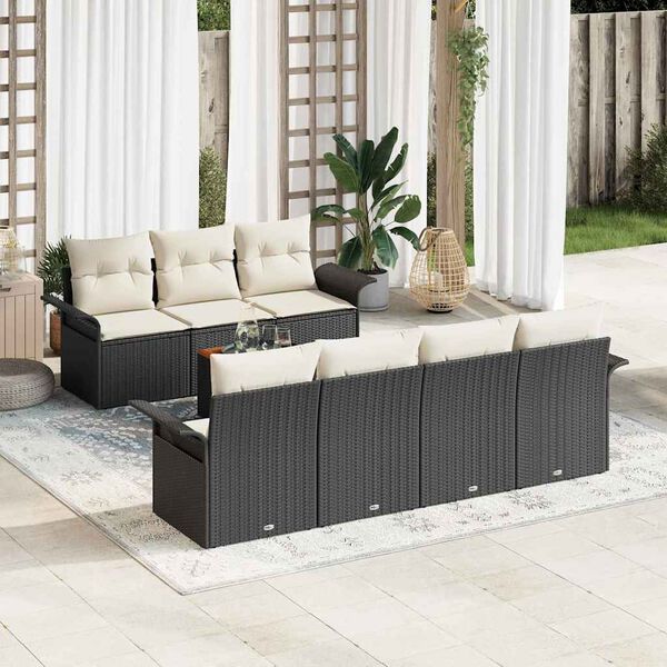 vidaXL Tuin Sofa Set met kussen met opslag 8 pcs Zwart en Cr&egrave;me