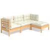 vidaXL 4-delige Loungeset met cr&egrave;mekleurige kussens grenenhout
