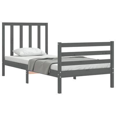 vidaXL Bedframe met hoofdbord massief hout grijs 90x200 cm