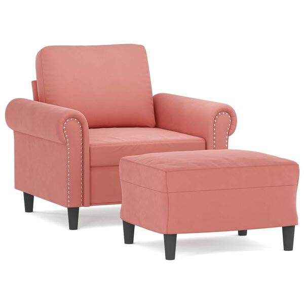 vidaXL Fauteuil met voetenbank 60 cm fluweel roze
