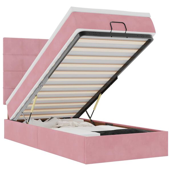 vidaXL Ottoman bed met matrassen en LED's 90x200cm fluweel roze