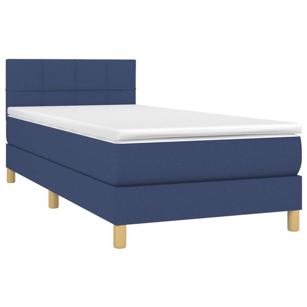 vidaXL Boxspring met matras en LED stof blauw 90x200 cm
