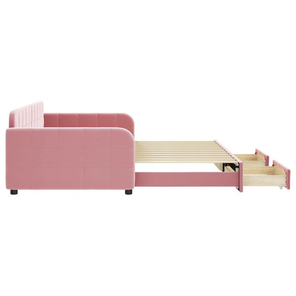 vidaXL Slaapbank met onderschuifbed en lades 100x200 cm fluweel roze