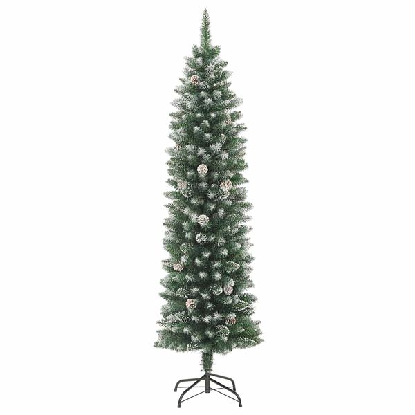 vidaXL Kunstmatige slanke kerstboom met 300 LED Groen en Wit 210 cm