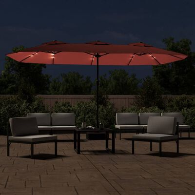 vidaXL Parasol dubbel dak met LED 449x245 cm terracottakleurig