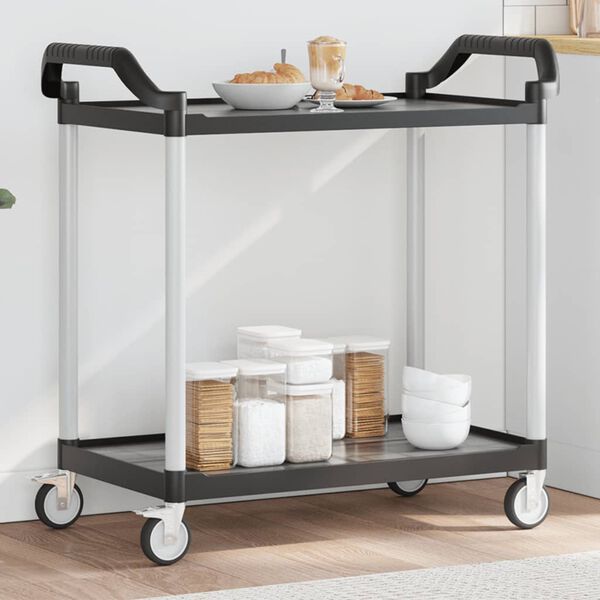 vidaXL Trolley 2-laags 99x50x97 cm aluminium zwart