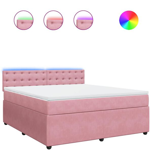 vidaXL Boxspring met matras fluweel roze 180x200 cm