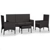 vidaXL 4-delige Loungeset met kussens poly rattan zwart