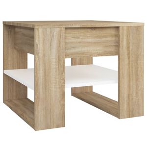 vidaXL Salontafel 55,5x55x45cm bewerkt hout wit en sonoma eikenkleurig