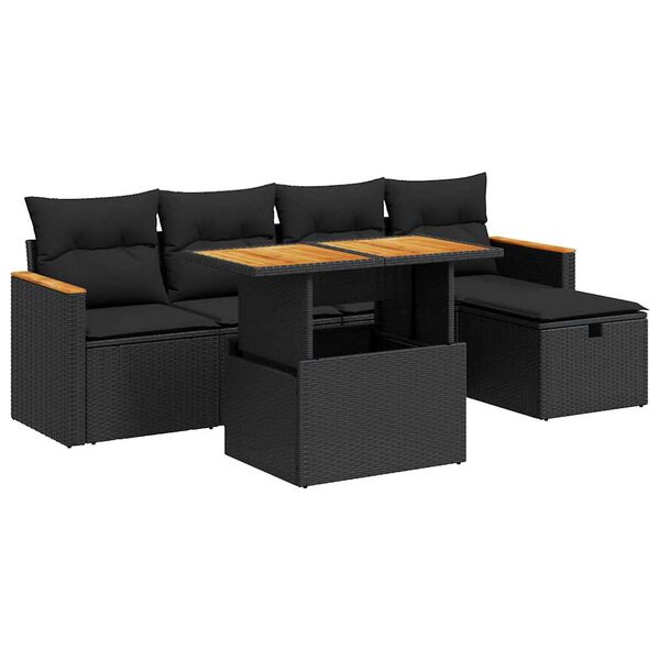 vidaXL 6-delige Loungeset met kussens poly rattan zwart
