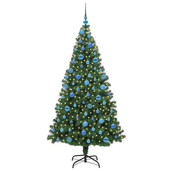 vidaXL Ondersteboven Kunstkerstboom met Ballenset Groen 180 cm PVC