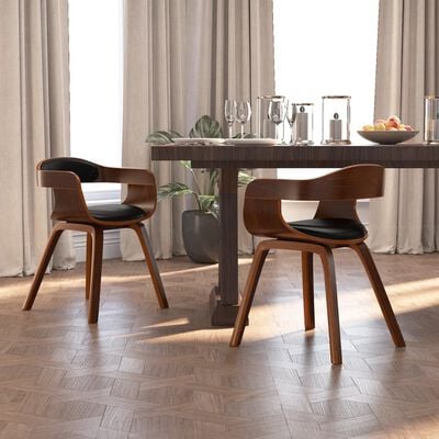 vidaXL Eetkamerstoelen 2 st gebogen hout en kunstleer zwart