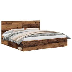 vidaXL Bedframe met hoofdeinde Oudhout 200 x 200 cm Massief grenenhout