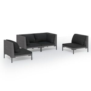 vidaXL 4-delige Loungeset met kussens poly rattan donkergrijs