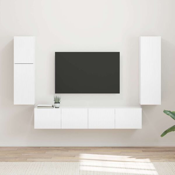 vidaXL Tv-meubelset Wandgemonteerd 4 pcs Hoogglans wit Bewerkt hout