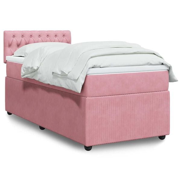 vidaXL Boxspring met matras fluweel roze 90x190 cm