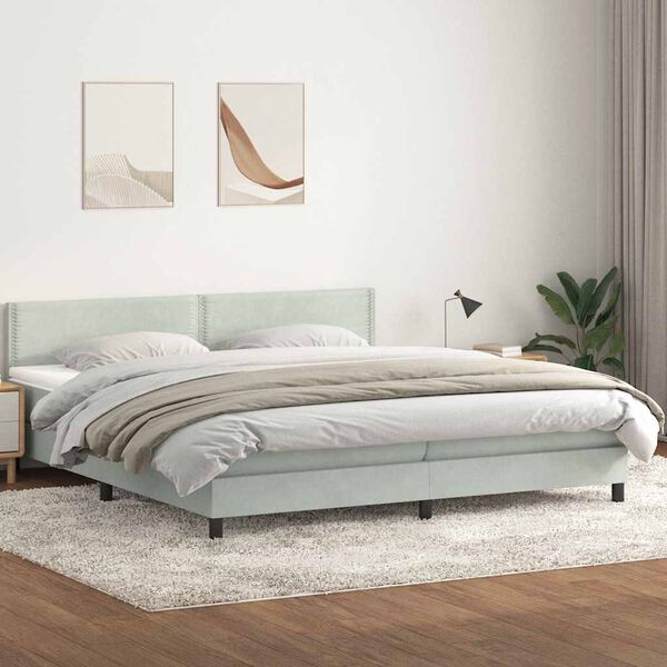 vidaXL Boxspring met matras fluweel lichtgrijs 180x210 cm