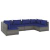 vidaXL 6-delige Loungeset met kussens poly rattan grijs