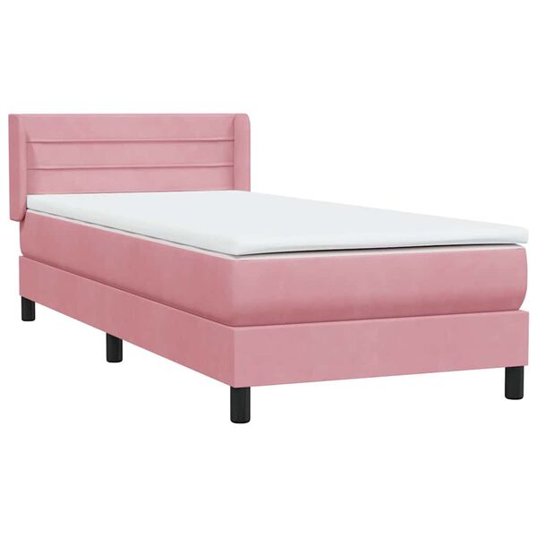 vidaXL Boxspring met matras fluweel roze 100x210 cm