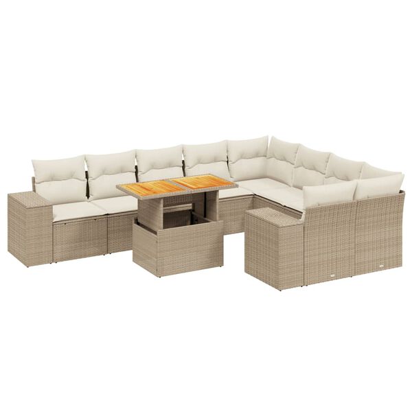 vidaXL 10-delige Loungeset met kussens poly rattan beige