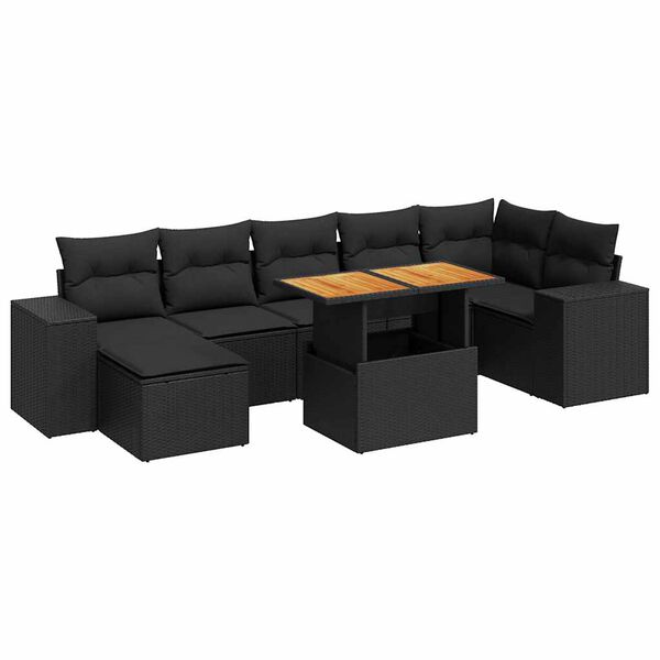 vidaXL 8-delige Loungeset met kussens poly rattan zwart