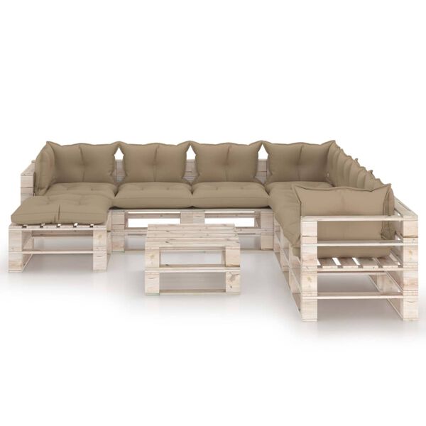 vidaXL 9-delige Loungeset met kussens pallet grenenhout