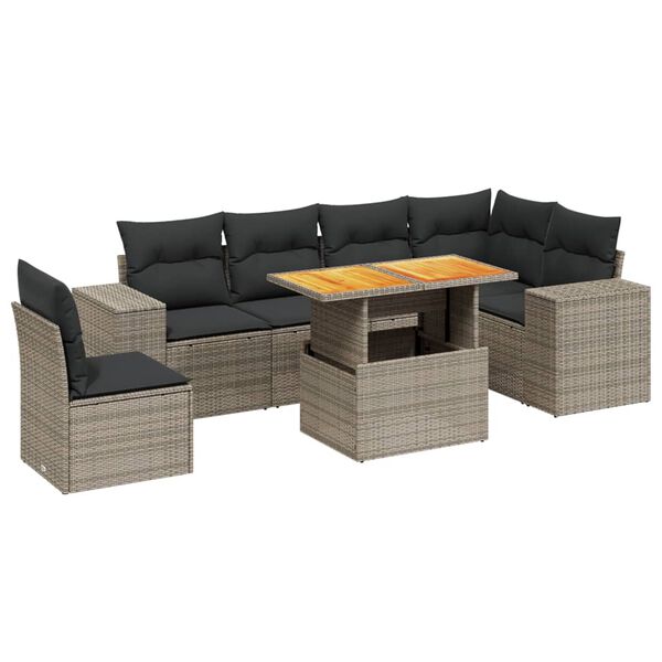 vidaXL 7-delige Loungeset met kussens poly rattan grijs