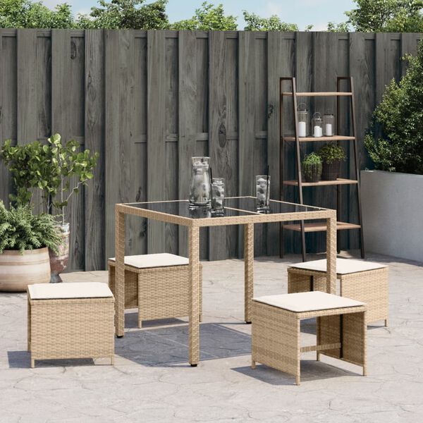 vidaXL Tuinkrukken 4 st met kussens 40x40x35 cm poly rattan beige
