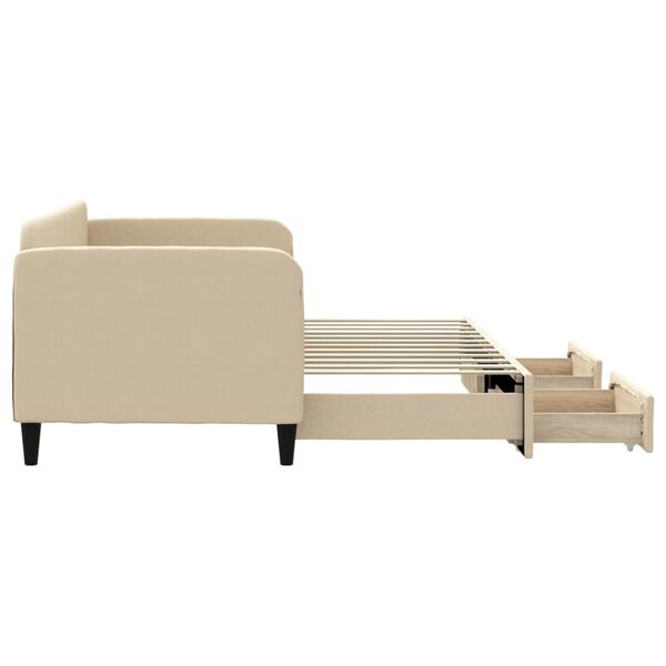 vidaXL Slaapbank met onderschuifbed en lades 80x200 cm stof cr&egrave;mekleur