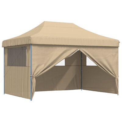 vidaXL Partytent inklapbaar pop-up met 4 zijwanden beige