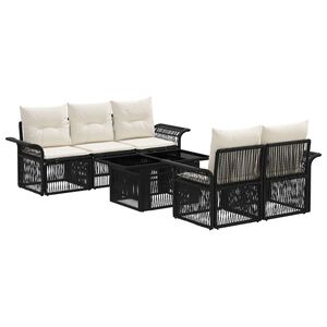 vidaXL Tuinbankenset 6 st Zwart en Cream Wit poly rattan