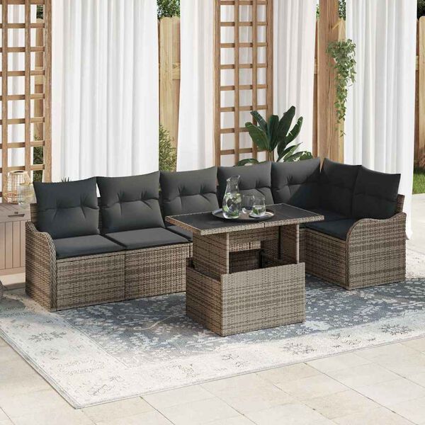 vidaXL Tuin Sofa Set met kussen 7 pcs Grijs Poly riet
