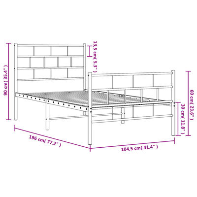 vidaXL Bedframe met hoofd- en voeteneinde metaal wit 100x190 cm