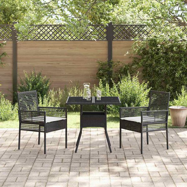 vidaXL Tuin eettafelset 3 pcs Zwart poly rattan