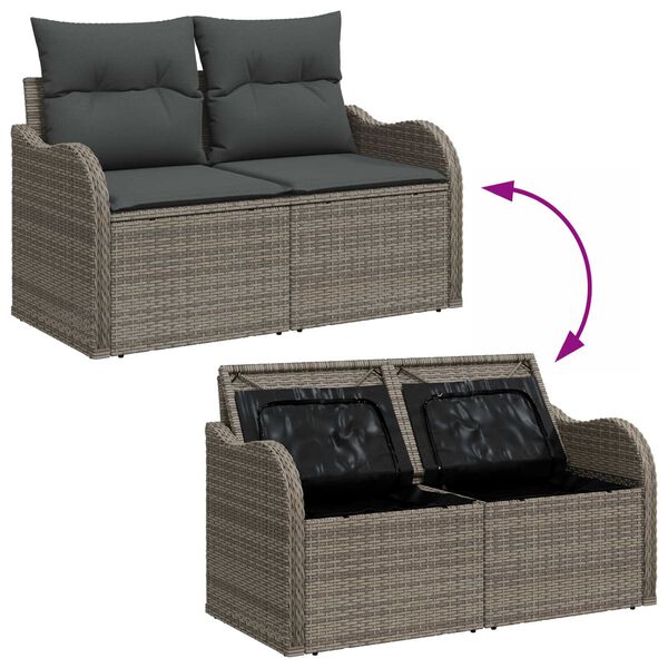 vidaXL Tuin Sofa Set met opslag 10 pcs Grijs Poly riet