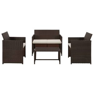 vidaXL 4-delige Loungeset met kussens poly rattan bruin