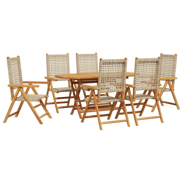 vidaXL Tuin Eetset 7 pcs Beige Massief acaciahout en poly rattan