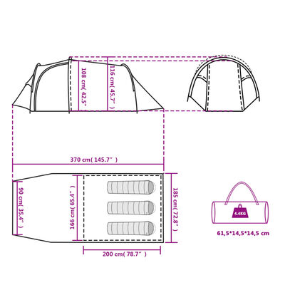 vidaXL Tunneltent 3-persoons waterdicht oranje