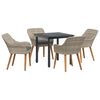 vidaXL Tuin eettafelset met kussen 5 pcs Lichtgrijs poly rattan