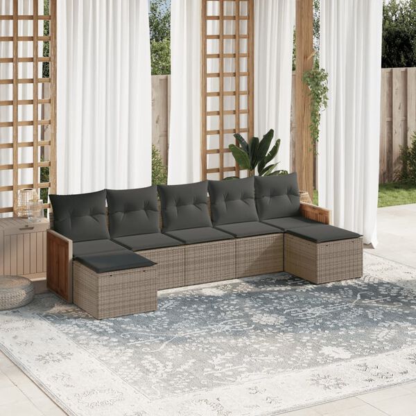 vidaXL 7-delige Loungeset met kussens poly rattan grijs