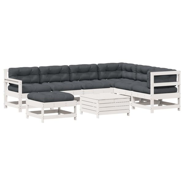 vidaXL 8-delige Loungeset met kussens massief grenenhout wit