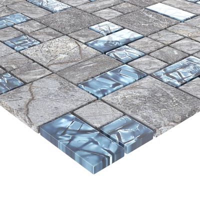 vidaXL Mozaïektegels 22 st 30x30 cm glas grijs en blauw
